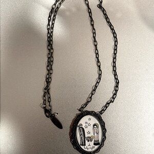 Silver Pendant Necklace with Illustrated Charm